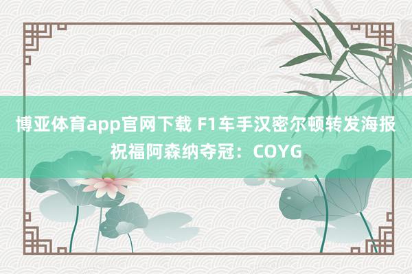 博亚体育app官网下载 F1车手汉密尔顿转发海报祝福阿森纳夺冠：COYG