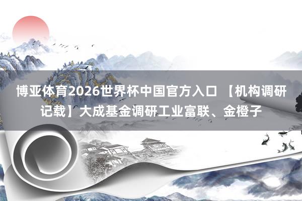 博亚体育2026世界杯中国官方入口 【机构调研记载】大成基金调研工业富联、金橙子