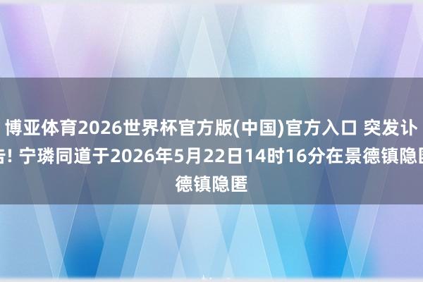 博亚体育2026世界杯官方版(中国)官方入口 突发讣告! 宁璘同道于2026年5月22日14时16分在景德镇隐匿