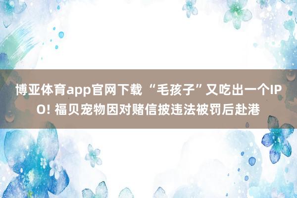 博亚体育app官网下载 “毛孩子”又吃出一个IPO! 福贝宠物因对赌信披违法被罚后赴港