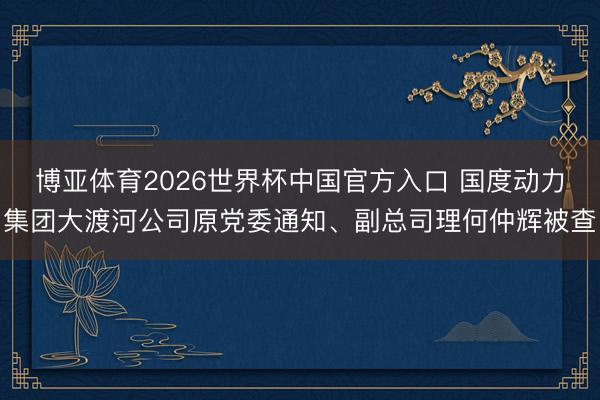 博亚体育2026世界杯中国官方入口 国度动力集团大渡河公司原党委通知、副总司理何仲辉被查